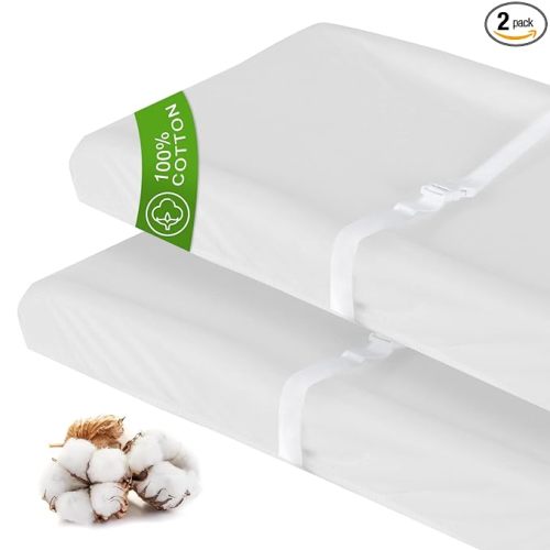 Cotton Changing Pad Cover White 2 Pack for Boys Girls, Changing Table Pad Cover Unisex Cradle Sheet Soft and Breathable 16" x 32" for Standard Baby Changing Pads, White