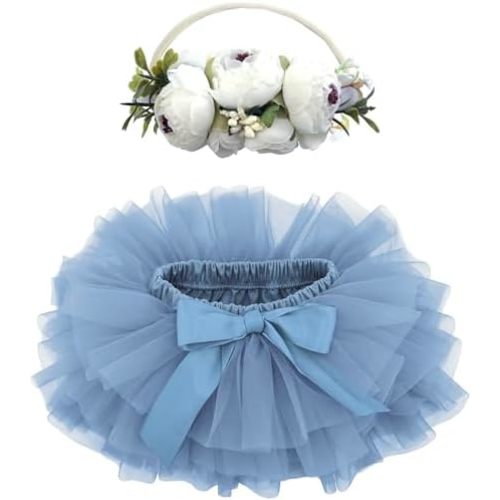 BGFKS Baby Girls Soft Fluffy Tutu Skirt with Diaper Cover,Toddler Girl Tutu Skirt Sets with Flower Headband.