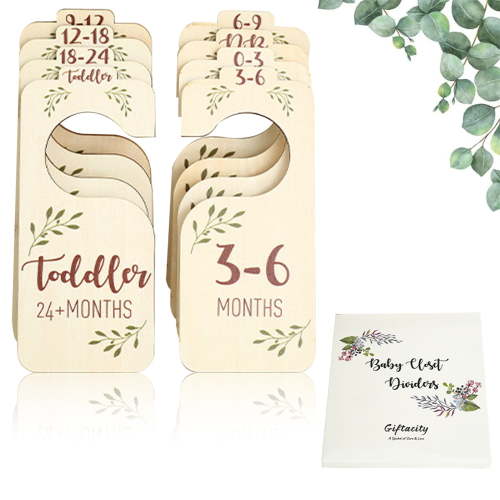 Boho-Inspired Wooden Baby Closet Dividers, Newborn to 24 Months, Durable Basswood Baby Wardrobe Organizer, Green Leaves Design, 8 Pieces