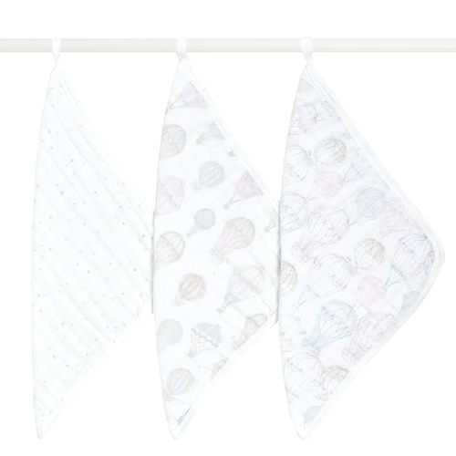 aden + anais Organic Oversized Washcloth 3-Pack, Super Soft 100% Organic Cotton Muslin, Gentle on Skin, 3 Absorbent 12x12 Layers, Softer with Every Use, for Babies Infants Toddlers, Above The Clouds