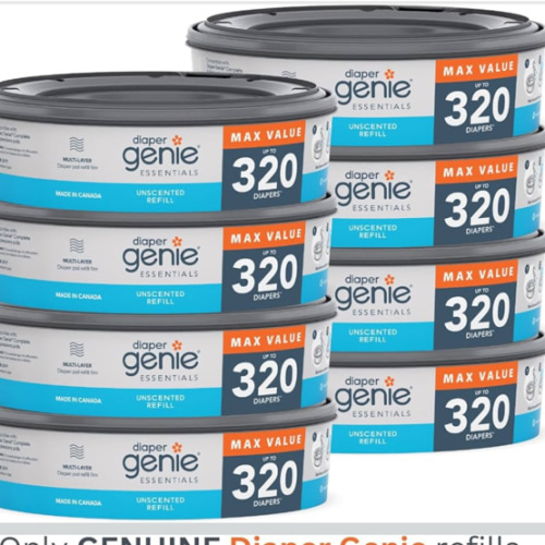 Diaper Genie Essentials Round Refill 8-Pack | Holds Up to 2560 Newborn Diapers | Features Unscented Continuous Film | Compatible with Diaper Genie Complete and Expressions Pails,8 Count (Pack of 1)