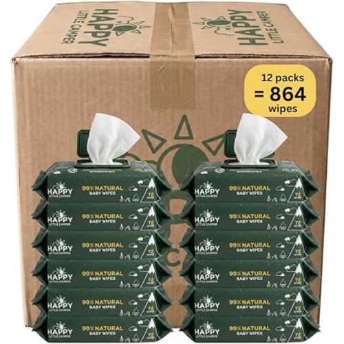 Happy Little Camper Natural Baby Wipes Unscented - Hypoallergenic & Chlorine-Free Wet Wipes with Aloe Vera, Chamomile and Pomegranate Extract - Gentle on Sensitive Skin - 864 Count