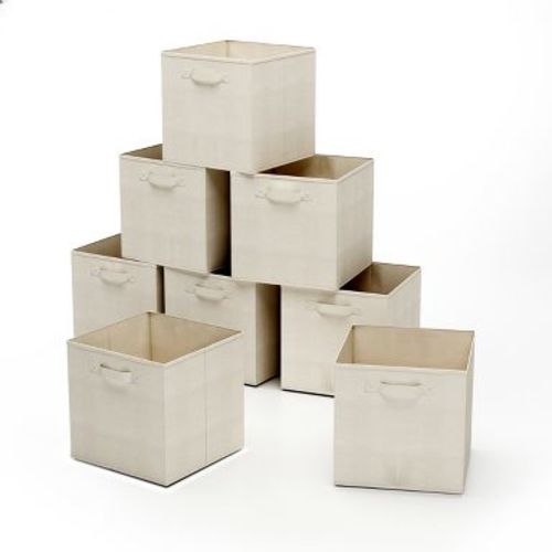 Storage Cubes - 8-Piece Collapsible Storage Bin Set for Shelves - For Organizing the Home, Office, Playroom, and Nursery by Home-Complete (Beige)