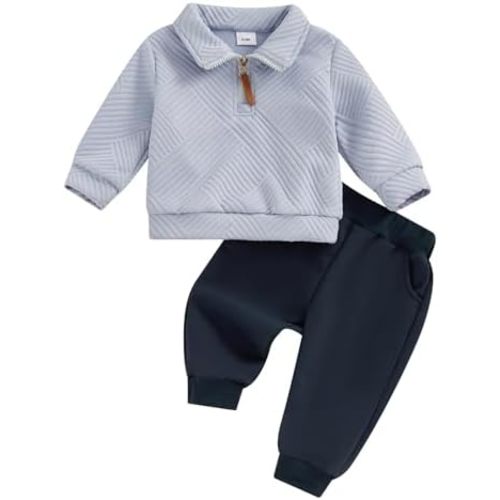 Giraropa Toddler Baby Boy Clothes Bear Embroidery Sweater Sweatshirt Long Sleeve Sweatsuit 2Pcs Pant Set Fall Winter Outfits