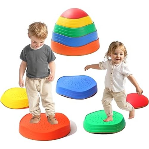 LoomLark Balance Stepping Stones for Kids 5pcs Non-Slip River Stones Obstacle Course Play Indoor and Outdoor Coordination Game Sensory Toys Toddler Ages 3 4 5 6 7 8+