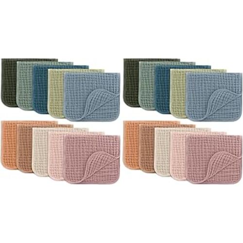 Comfy Cubs Muslin Burp Cloths 20" x 10", Pack of 20 - Large, 6-Layer, Ultra Absorbent 100% Cotton for Baby Drool and Messes - Soft, Safe & Gentle Baby Burp Cloths for Boys & Girls - Multi