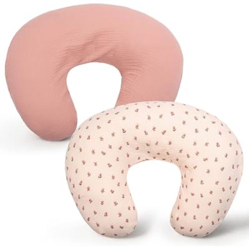 FUNUPUP Muslin Nursing Pillow Cover Replacement, Pink&Flowers