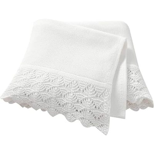 Hadetoto Baby Blanket Soft Cozy Cotton Cable Knit Crochet Receiving Crib Nursery Swaddling Blankets for Newborn Boys Girls (Baby White)