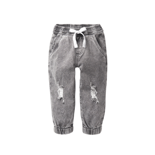 Relaxed Distressed Denim Joggers - Grey