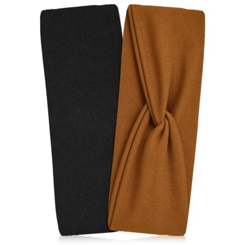 Kitsch Wide Headbands for Women Non Slip - Black and Camel, 2pcs | Running Headbands for Girls, Ideal for Working Out, Yoga, Gym, or Lounging – Stretchy Head Bands – Fashion Hair Accessories