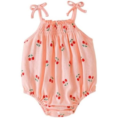 ROMPERINBOX Baby Girl Bodysuit Cotton Spaghetti Strap Sleeveless Onsies Summer Infant Camisole Romper 0-24 Months