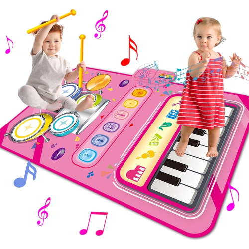 Style-Carry Musical Mat for Toddlers, Piano and Drum Baby Toys, Educational Dance Mat for 1 Year Old Girls