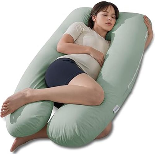 QUEEN ROSE Pregnancy Pillow, U Shaped Cotton Maternity Body Pillow, Green