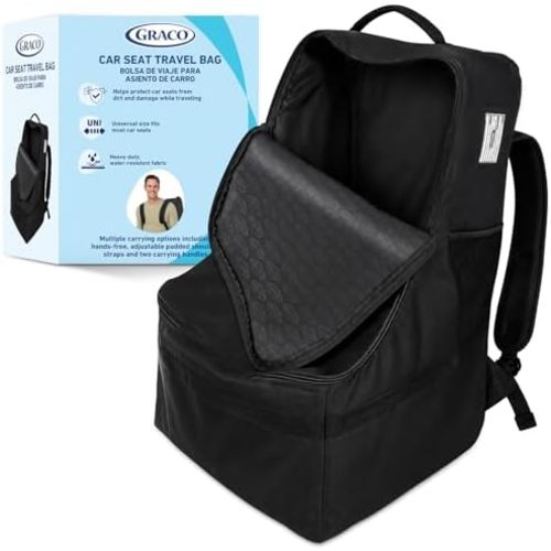 Graco Padded Car Seat Travel Bag & Infant Carrier Backpack, Durable Large Back Pack for Carseats & Booster Seats, Airport Gate Check Bag Luggage, Double Padded Strap, Water Resistant Material, Black