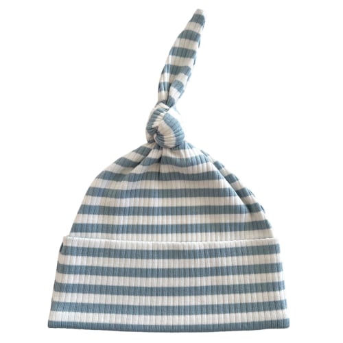 Dusty Blue Stripe / Organic Ribbed Beanie