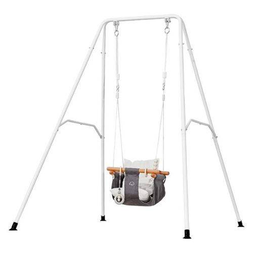 VEVOR Toddler Swing and Jumper, 2 in 1 Swing Set and Bouncer, Soft Cushion with Foldable A-Frame Metal Stand, Heavy-Duty Thick Ropes, White