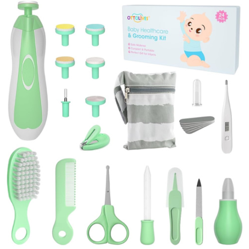 OTTOLIVES Baby Healthcare and Grooming Kit, 24 in 1 Baby Electric Nail Trimmer Set Newborn Nursery Health Care Set for Newborn Infant Toddlers Baby Boys Girls Kids (0-3 Years+) (Green)