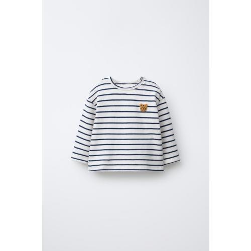 STRIPED TERRY TIGER PATCH T-SHIRT - Navy blue | ZARA United States