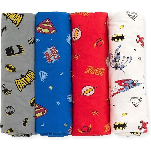 DC Comics Justice League Baby 4 Pack Swaddle Receiving Blankets Newborn Sizes (OS)