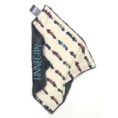 Personalized Race Car Minky Blanket: Vintage Style Baby Boy Lovey