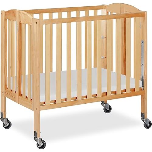 Dream On Me 3-in-1 Portable Mini Baby Crib in Natural, GreenGuard Gold & JPMA, Birchwood, Quick Fold Patent, Playpen or Changer, Storage or Travel, Heavy Duty Steel Castors, 3 Heights, 1″ Mattress Pad