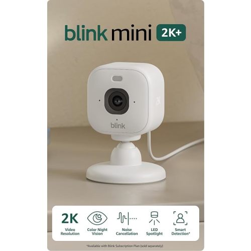 Blink Mini 2K+ (newest model) – Plug-in Home & Pet Indoor Security Camera with 2K video resolution, night vision, enhanced audio, motion detection – 2 cameras (White)