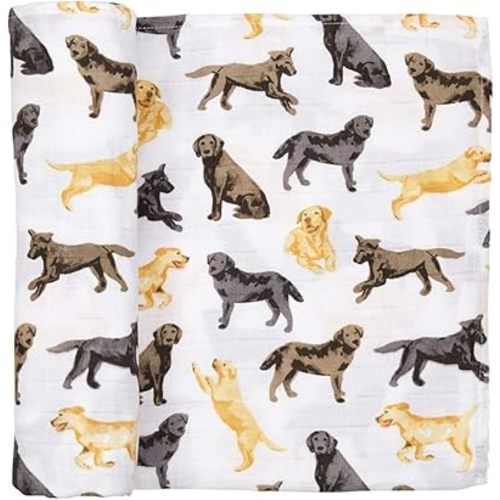 Mud Pie Labrador Retriever Print Muslin Baby Swaddle Blanket, 1 Piece