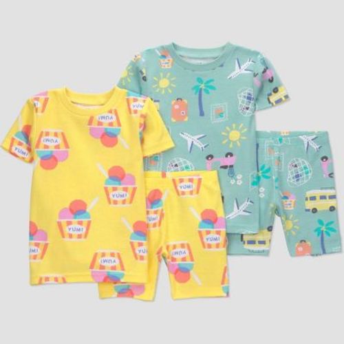 Carter's Just One You® Baby Girls' 4pc Short Sleeve Ice Cream Cotton Pajama Set - Yellow 18M