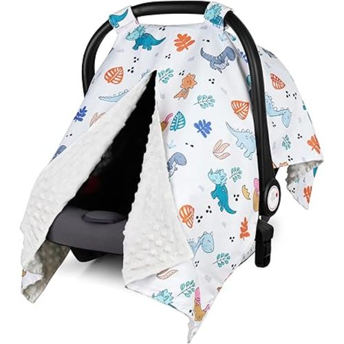 Rquite Car Seat Cover Baby, Carseat Covers Baby Girl, Winter Infant Car Seat Cover, Warm Minky Car Seat Canopy, Baby Carrier Cover with Peekaboo Opening, Multi Use Nursing Cover & Toddler Blanket