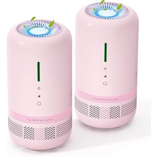 Air Purifiers for Home,HEPA Air Purifier for Room up to 960ft²,Air Purifiers for Odor,Dust,Quiet Air Cleaner for Office,Living Room,Bedroom,Type-C Charging,Included Adapter,Pink 2 Pack