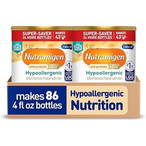 Enfamil Nutramigen Hypoallergenic Baby Formula with Iron, Lactose Free, Colic Relief from Cow's Milk Allergy Starts in 24 Hours, Brain Building DHA, Probiotic LGG for Immune Support, 27.8 Oz, 4 Count