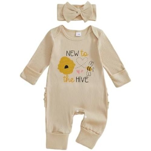 New to the Hive Newborn Outfit Bee Long Sleeve Romper Jumpsuit Coming Home Newborn Girl Outfits Clothes Fall Winter