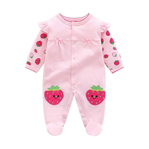 THDHVS Baby Girl Outfits,Newborn Girl Clothes,Girls Scratch-Free Tag Footie Strawberry Print Sleeper Newborn Clothes Jumpsuit Pink 3-6 Months