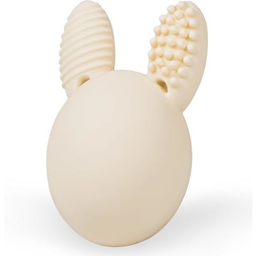 Bunny Eggy Teether Baby Teething Toy Rabbit Egg Rattle Toy Teething Pain Relief for Babies Boys Girls - Cream