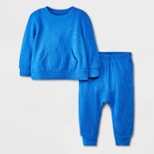 Baby Thermal Ribbed Top & Bottom Set - Cat & Jack™ Blue 6-9M