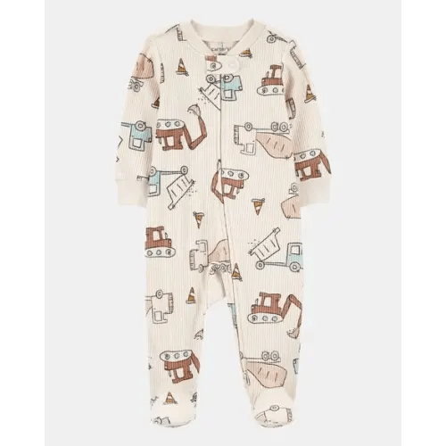 Baby Boy Construction 2-Way Zip Ribbed Sleep & Play Pajamas - Cream | Carter's