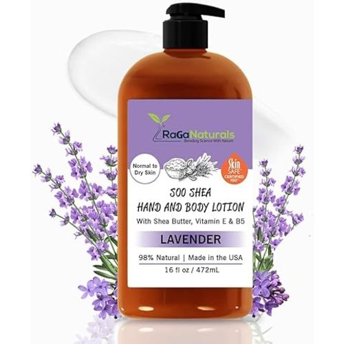RaGaNaturals Lavender Shea Butter Hand and Body Lotion, 16 Fl Oz - Moisturizing, Plant-Based, Vegan, with Argan, Avocado Oil & Vitamin E