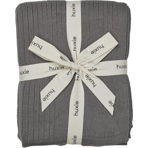 Knitted Organic Cotton Baby Blanket- Swaddle Blanket, 30" x 40" Soft Receiving Blanket for Newborn (Ribbed-Cloud Grey)