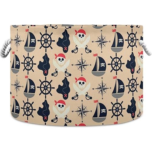 visesunny Collapsible Large Capacity Basket Vintage Pirate Skull Clothes Toy Storage Hamper with Durable Cotton Handles Home Organizer Solution for Bathroom, Bedroom, Nursery, Laundry,Closet