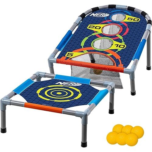 NERF Kids Bounce N Score Target Toss Game Set - Foam Ball Bouncing Game for Kids Ages 6+ - (6) Foam Bouncy Balls and (1) Scoring Target Included