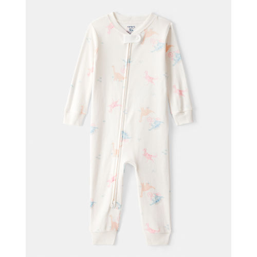 Baby Girl Dinosaur Print 100% Cotton Long-Sleeve 2-Way Zip 1-Piece Pajamas - White - Carter's | Carter's