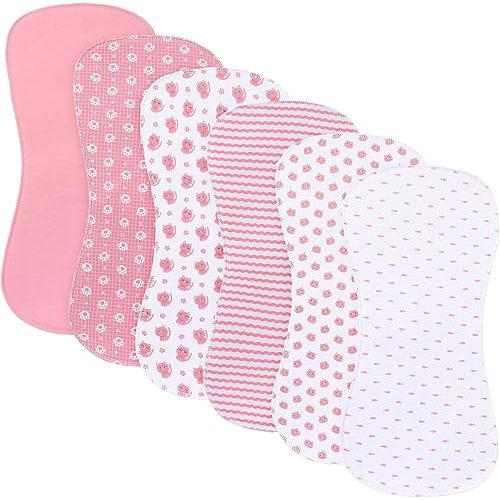 6 Pack Cotton Baby Burp Cloths Extra Absorbent Soft for Baby Boys and Girls (Pink-fxm)