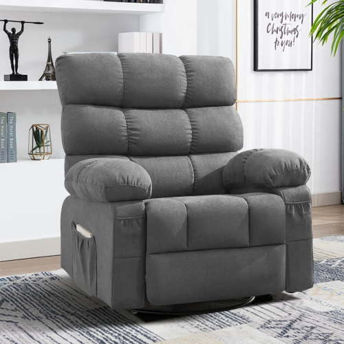 JONPONY Swivel Rocker Recliner Chair, Ergonomic Lounge Chair for Living Room Theater,Small Spaces with Rocking Function,360° Swivel,Side Pocket,Gray