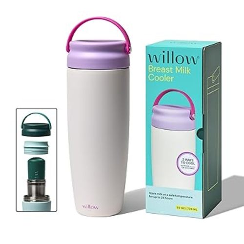 Willow - 25oz Portable Breastmilk Cooler - Keeps Breast Milk Cold for 24 Hours - Stainless Steel - Use w/Included Ice Pack or Ice Cubes - Breastfeeding Essentials - Dishwasher Safe - Alabaster