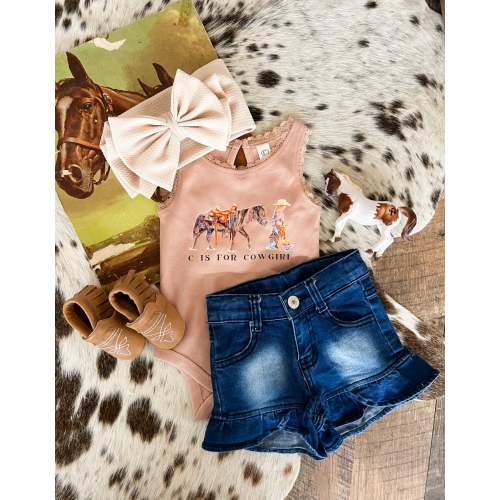 C is for Cowgirl LACE Tank Onesie (little kid)(blush) – theFRINGEDpineapple