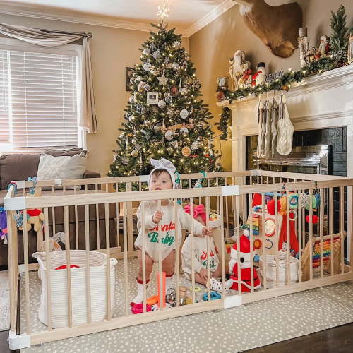 "HARPPA Wooden Baby Gate Playpen, Safety Kids Playard, Adjustable Shape, 81"" x 73"" x 24"