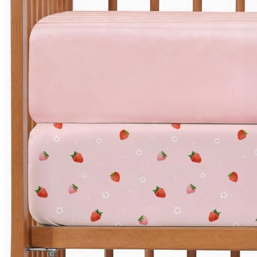 CGK Linens Microfiber Baby Crib Sheets – Soft, Breathable Fitted Crib Sheets, Oeko-Tex Certified in Strawberries, Size Standard