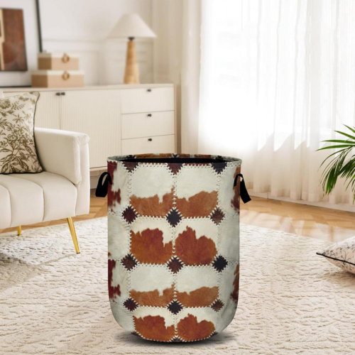 Vintage Cowskin Laundry Basket Laundry Hamper Collapsible Oxford Cloth With Handle Clothes Toy Storage Bin For Bathroom Laundry Room Bedroom | Wayfair