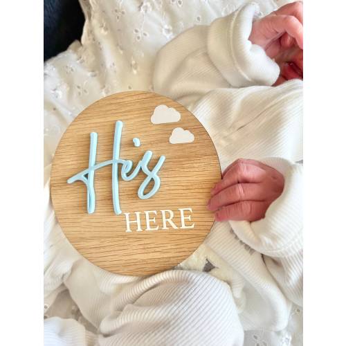 Double Sided Announcement Plaque, He's Here, She's Here Plaque, It's a Girl, It's a Boy, Birth Announcement, Baby Arrival Sign, Hello