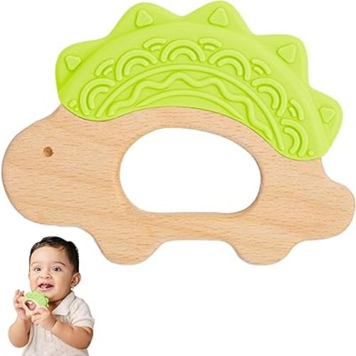 Baby Must Haves – Baby Teething Toys and Teether for Soothing Relief – Perfect for teething toys 3-6 months and Shower Gifts – Soft, BPA-Free, Ergonomic Dinosaur Wood Design.